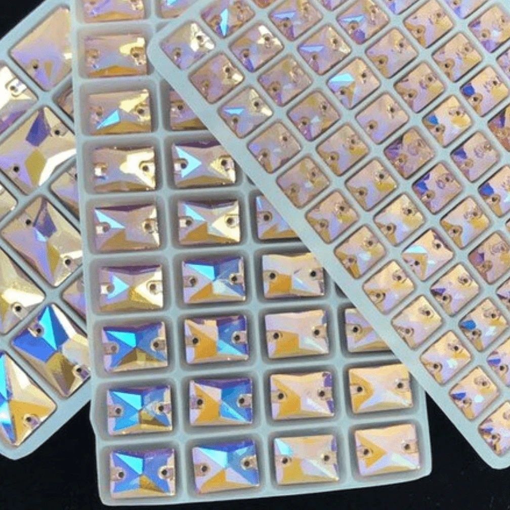 10*14mm Light Peach AB Rectangle, Sew on, Fancy Glass Gem (Sold in Pair) Fancy Glass Gems