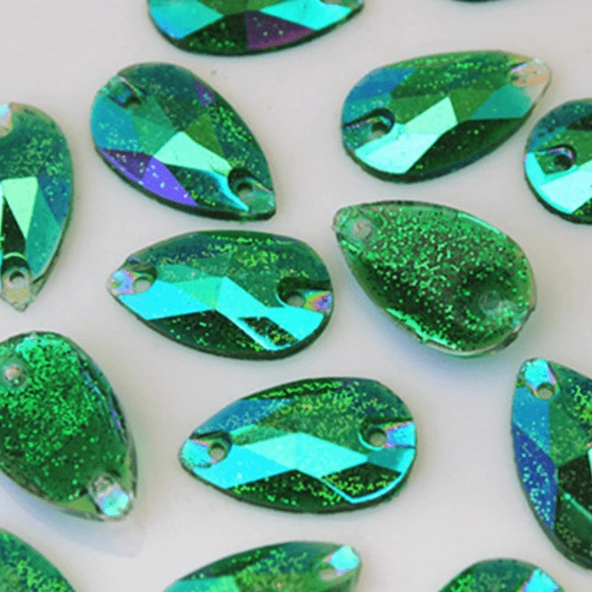 AB Glitter Green Teardrop