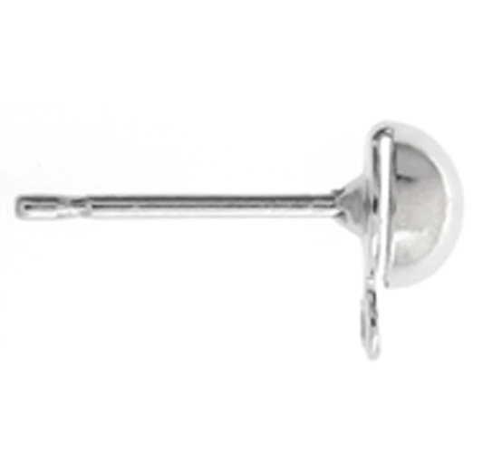 100pcs 8mm Ear Post Dome w/Loop - Nickel Color LF/NF Earring Findings