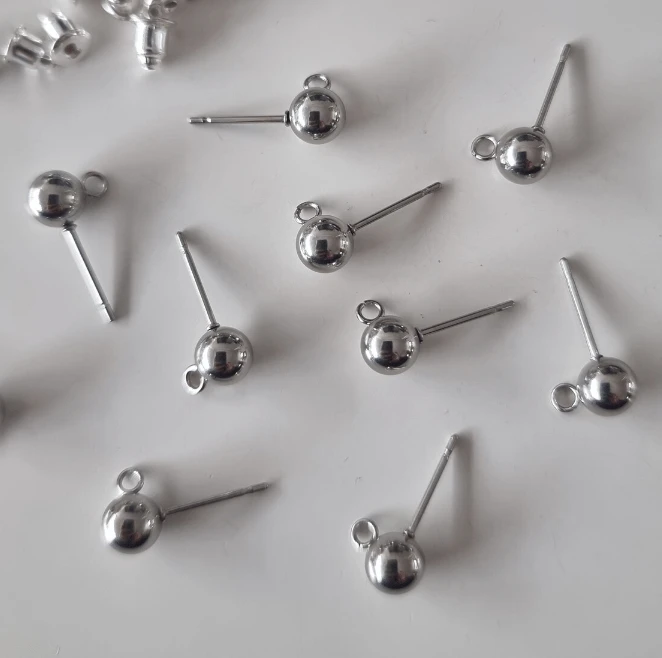 100pcs 8mm Ear Post Dome w/Loop - Nickel Color LF/NF Earring Findings