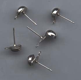 100pcs 8mm Ear Post Dome w/Loop - Nickel Color LF/NF Earring Findings