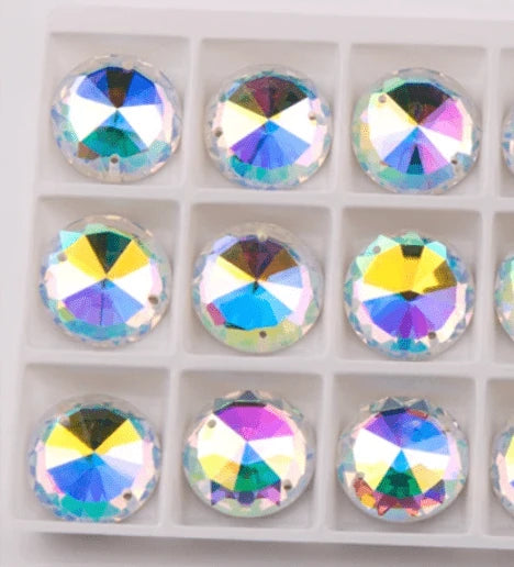 10mm AB 10-point Sunbeam Flat Top Rivoli, High Quality Strass, Sew on, Fancy Glass Gem (Sold in Pair) Fancy Glass Gems
