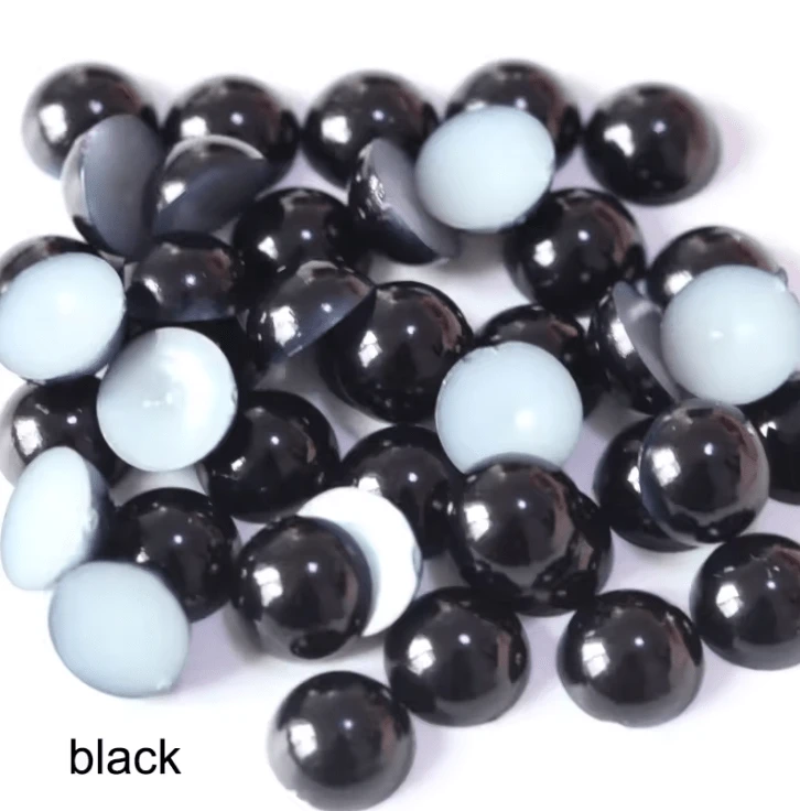 10mm Black Pearl Gems, Glue on, Pearl Resin Gems (Sold by pair) Resin Gems