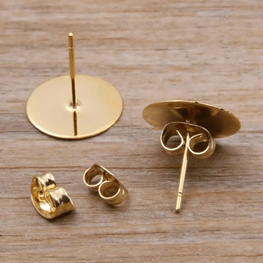 10mm Gold Stainless Steel Stud Earring Findings with backings *10 Pieces Basics