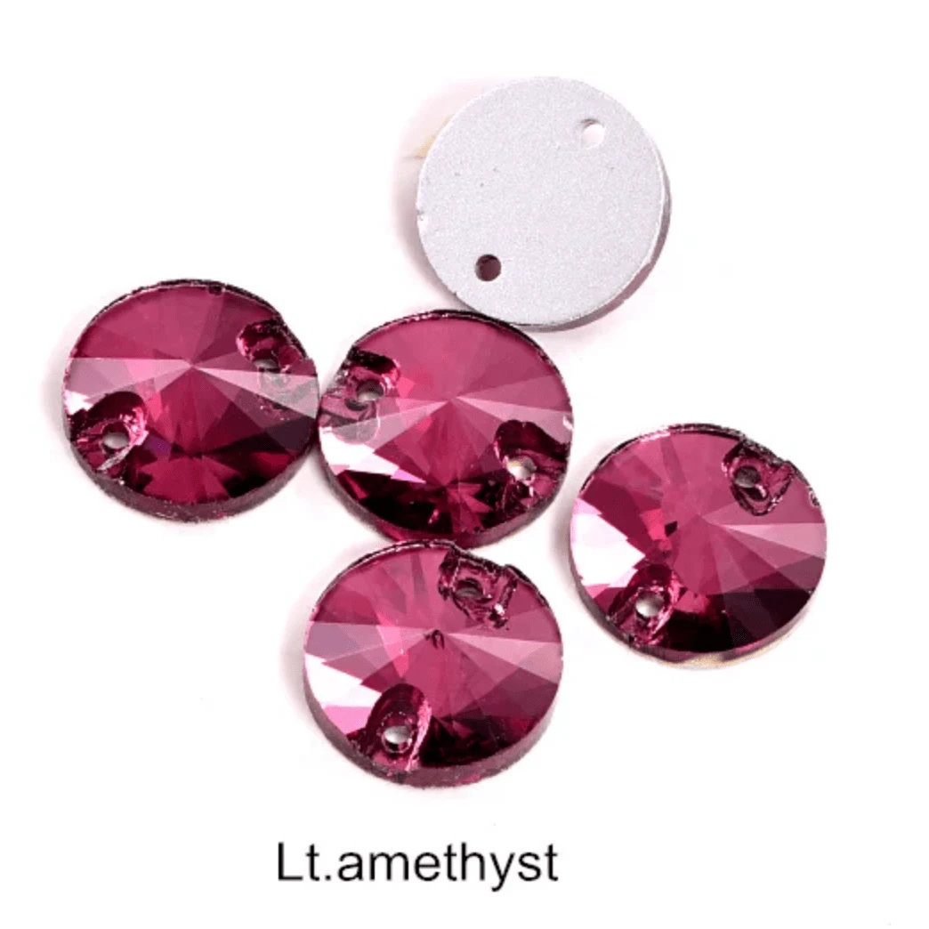 10mm Light Amethyst Burgundy Purple Rivoli, Sew on, Glass Gem (Sold in Pair) Glass Gems