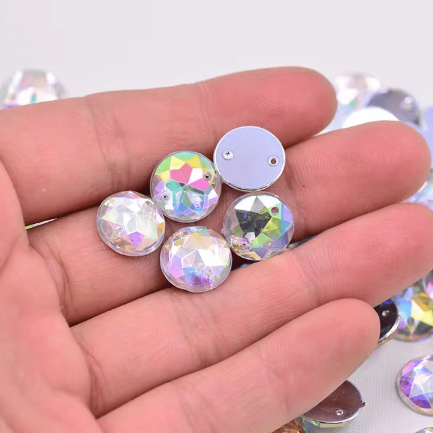 10mm Round Crystal AB Rhinestone, Sew on Acrylic, Fancy Glass Gems (Sold in Pair) Glass Gems