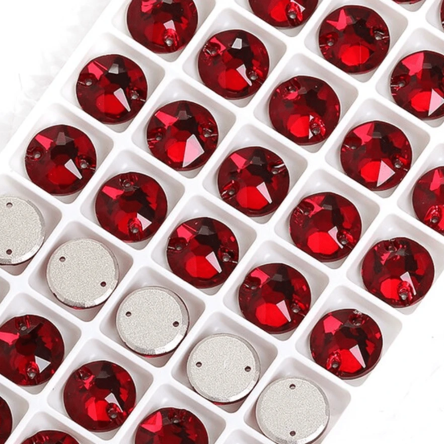 10mm Siam Red Flat Top Rivoli, Sew on, Glass Gem *New* (Sold in Pair) Glass Gems