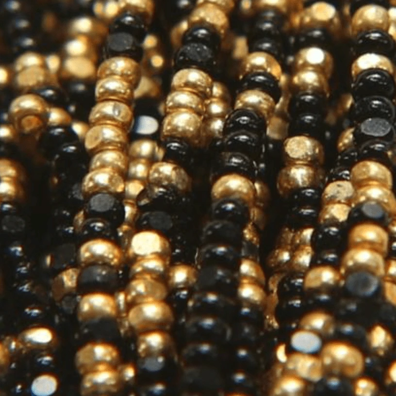 11/0 Charlotte Cut *Premium Seed Bead- Opaque Jet Black Gold Patina MIX *10g Hank* Charlotte Cut Seedbeads