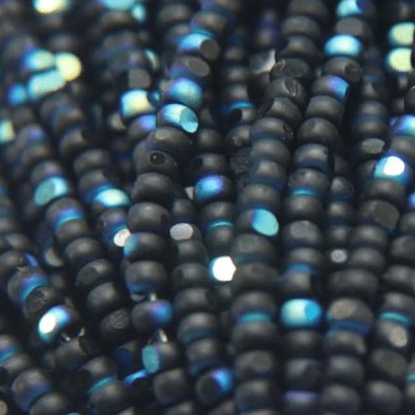 11/0 Charlotte Cut *Premium Seed Bead- Opaque MATTE Jet Black Aurore Boreale (AB) *10g Hank* Charlotte Cut Seedbeads