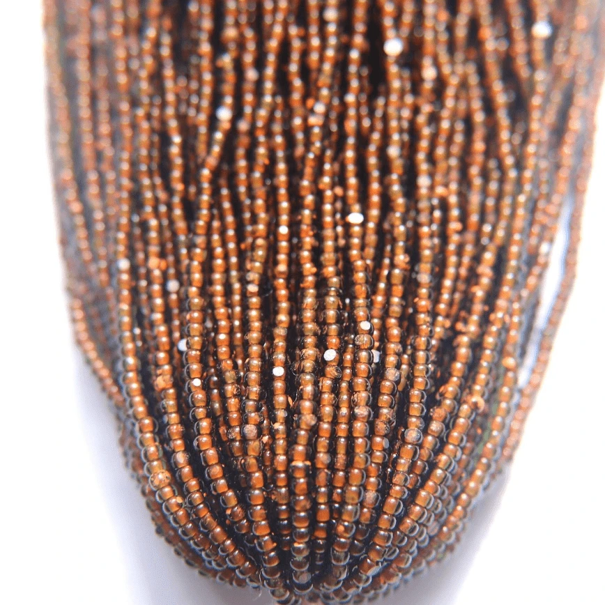 11/0 Charlotte Cut Seed Bead- Green - Neon Orange Lined (Brown) *10g Hank* Charlotte Cut Seedbeads