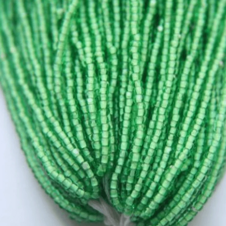 11/0 Charlotte Cut Seed Bead- White Lined Peridot Green *10g Hank* Charlotte Cut Seedbeads