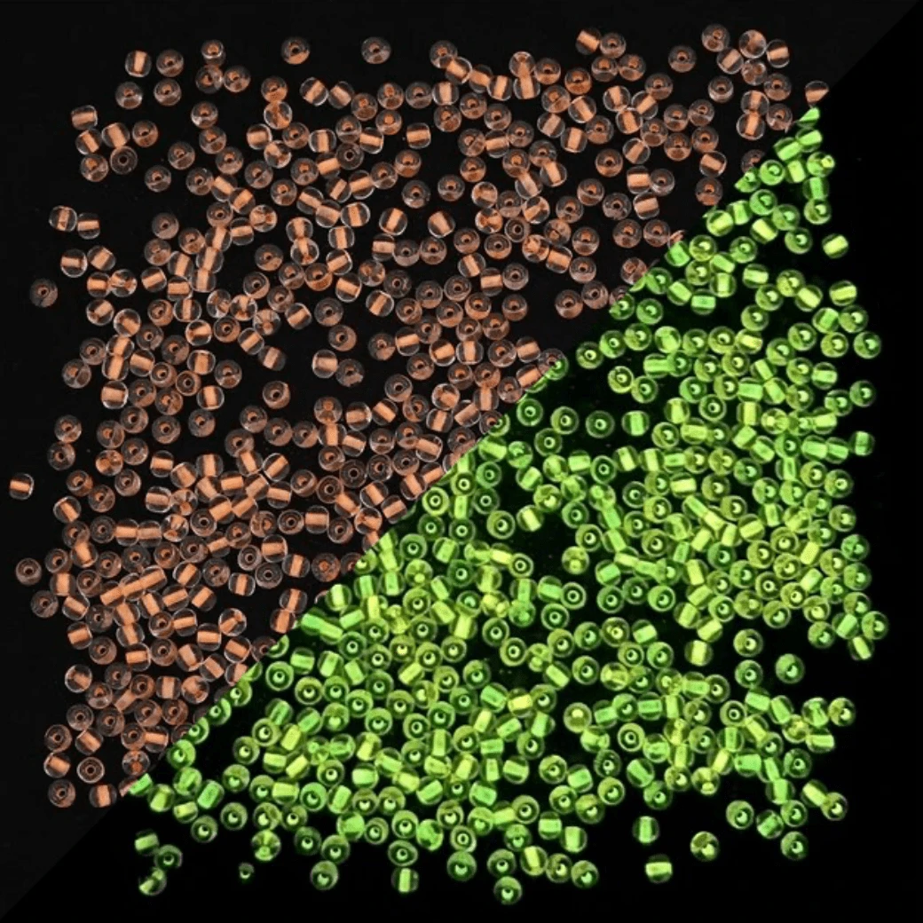 11/0 Japanese Seedbeads, GLOW IN DARK - Sunglow Orange Neon Lined to Yellow GLOW 10g 11/0 TOHO Seed Beads