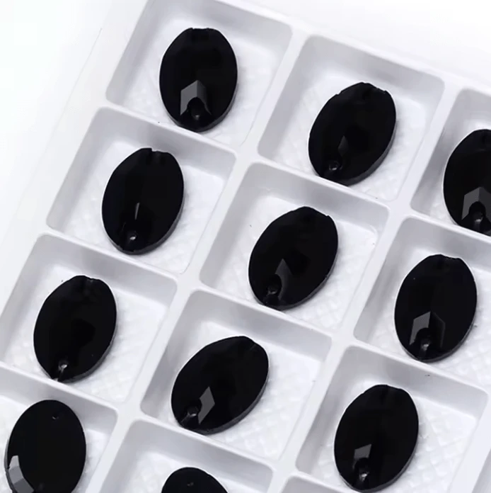11*16mm Black Oval, Sew on, Fancy Glass Gems (Sold in Pair) Fancy Glass Gems