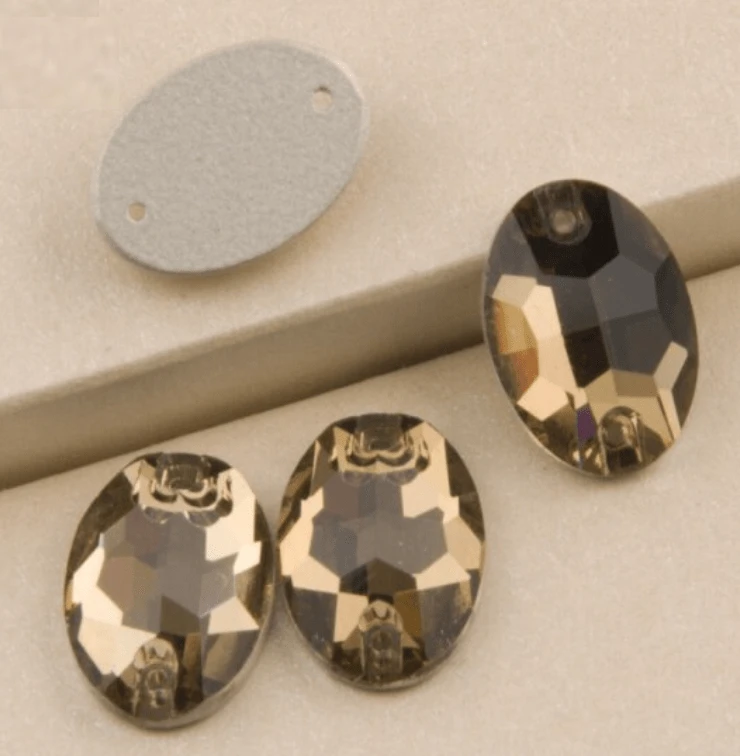 11*16mm Light Smoked Topaz *Brown* OVAL, Sew on, Fancy Glass Gem (Sold in Pair) Fancy Glass Gems