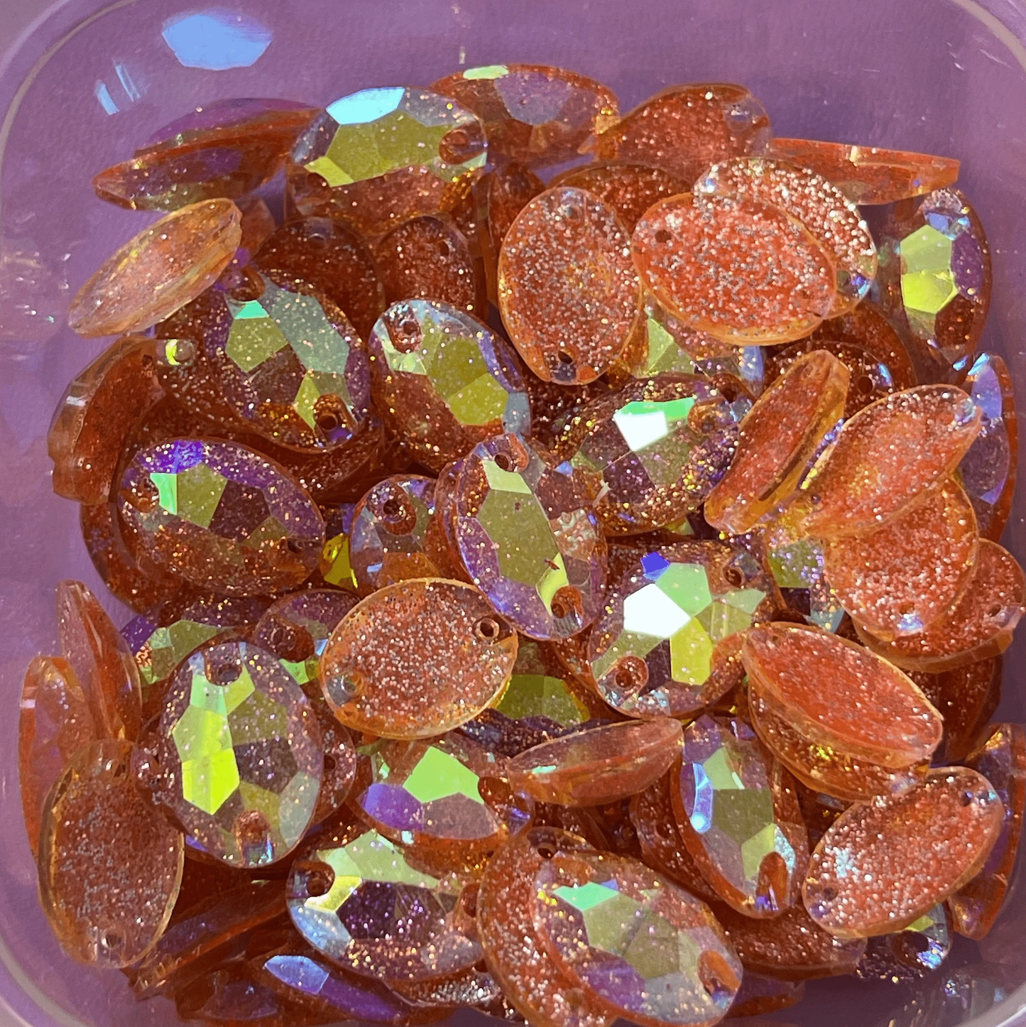 11*16mm Peach AB Glitter Ovals, Sew on, Resin Gems (Sold by pair) Resin Gems