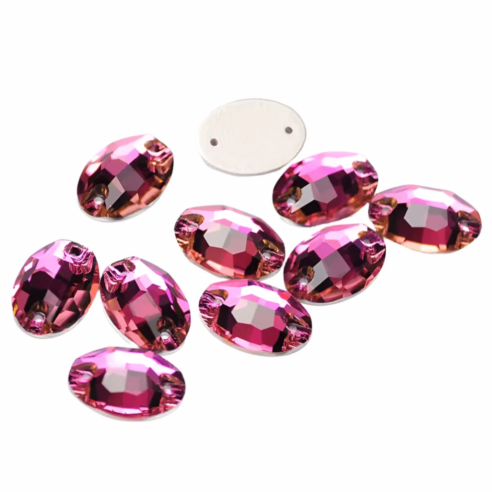 11*16mm Pink Flame Oval, Sew on, Fancy Glass Gems (Sold in Pair) Fancy Glass Gems