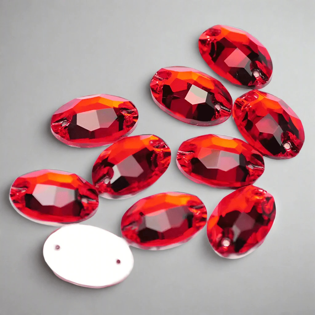 11*16mm Red Siam Oval, Sew on, Fancy Glass Gems (Sold in Pair) Fancy Glass Gems
