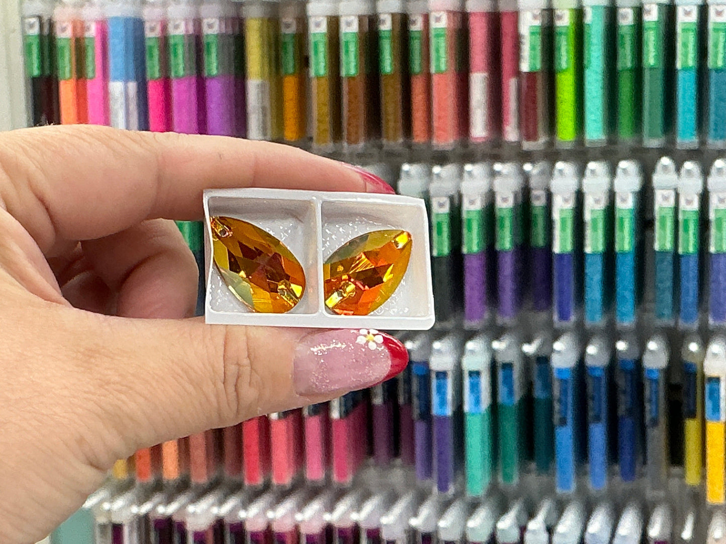 11*18mm & 13*22mm Astral Pink *Orange Flame Teardrop, Sew on, Fancy Glass Gems (Sold in Pair) Fancy Glass Gems