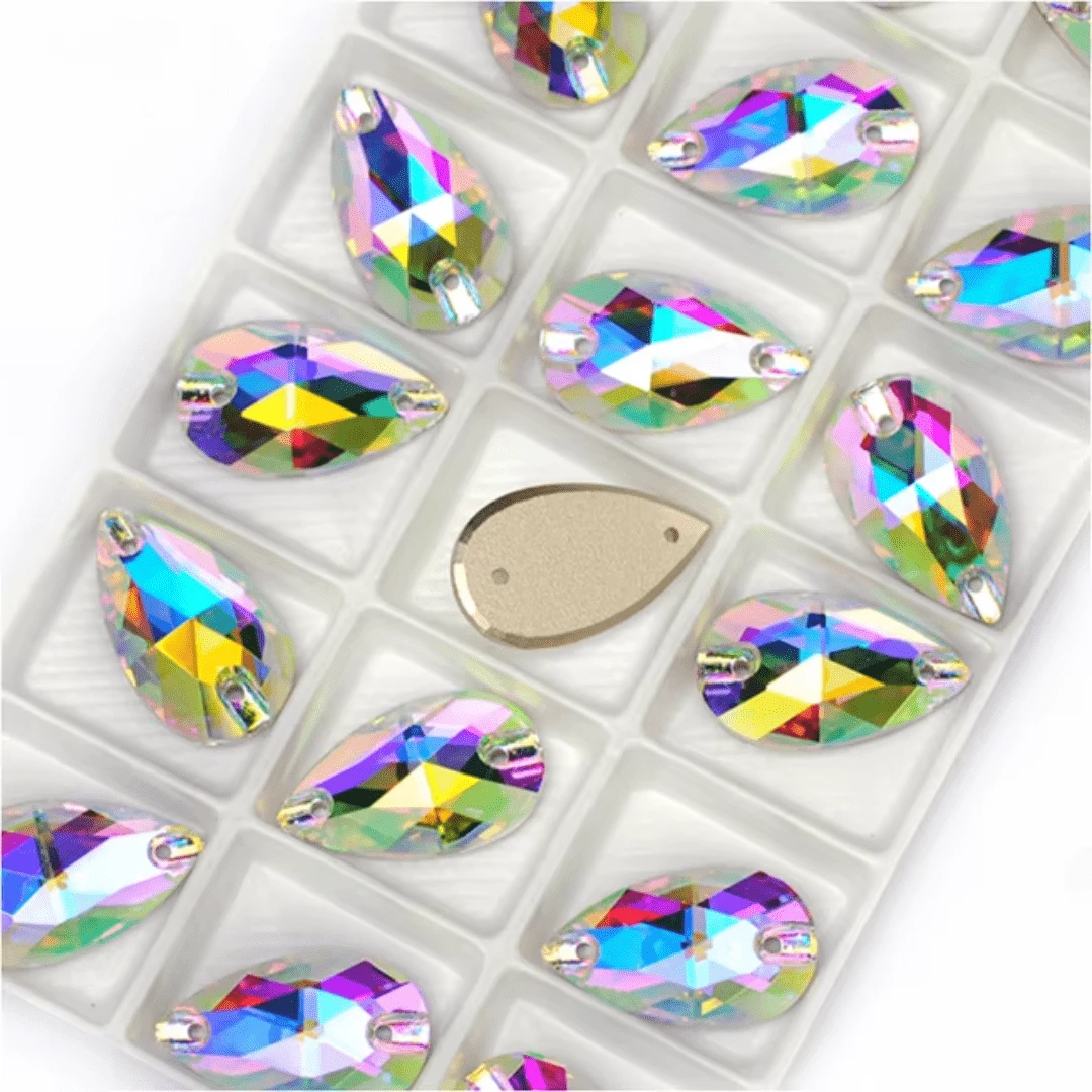 11*18mm Crystal AB Teardrop New Colors High Quality, Sew on, Fancy Glass Gem (Sold in Pair) Glass Gems