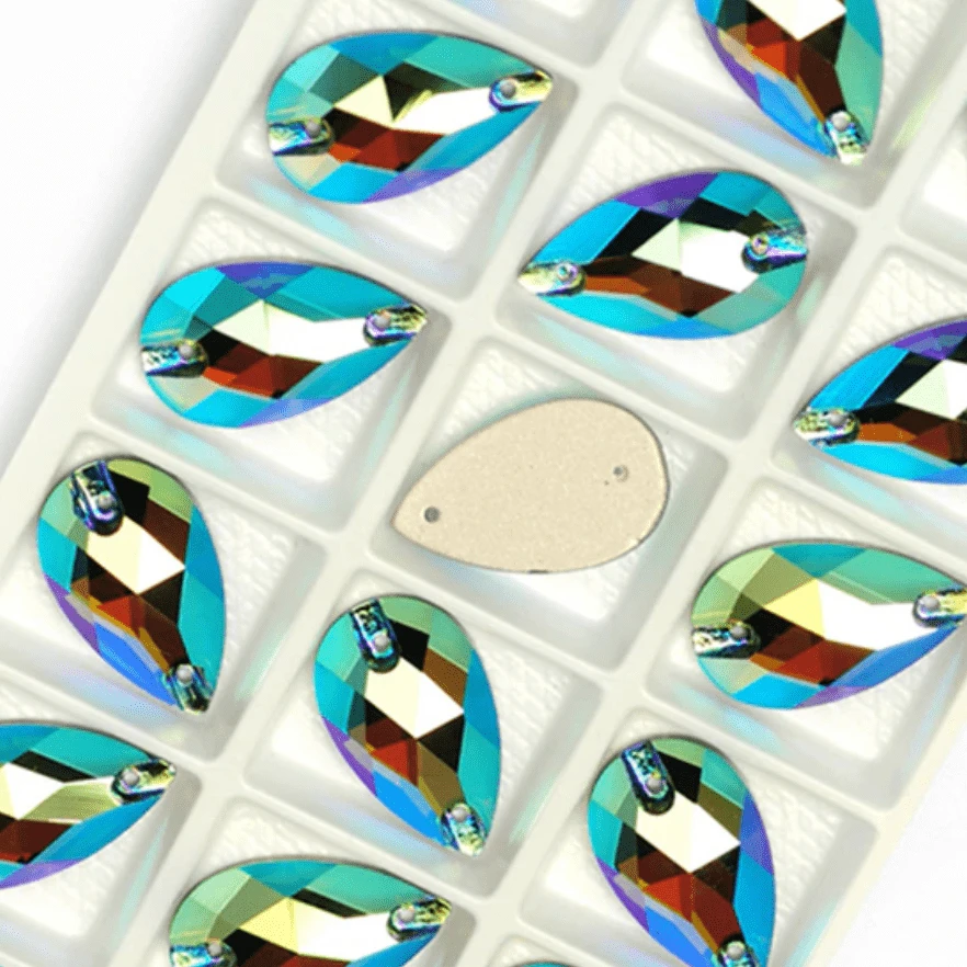 11*18mm Emerald Green AB Teardrop High Quality, Sew on, Fancy Glass Gem (Sold in Pair) Glass Gems