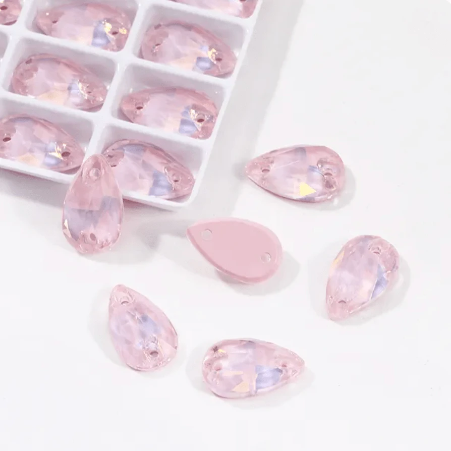 11*18mm Jelly Light Pink Teardrop shaped, Sew on, Fancy Glass Gems (Sold in Pair) Fancy Glass Gems