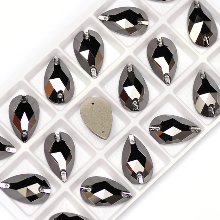 11*18mm Silver Jet Hematite *Metallic Finish* Teardrop, Fancy Glass Gems (Sold in Pair) Fancy Glass Gems