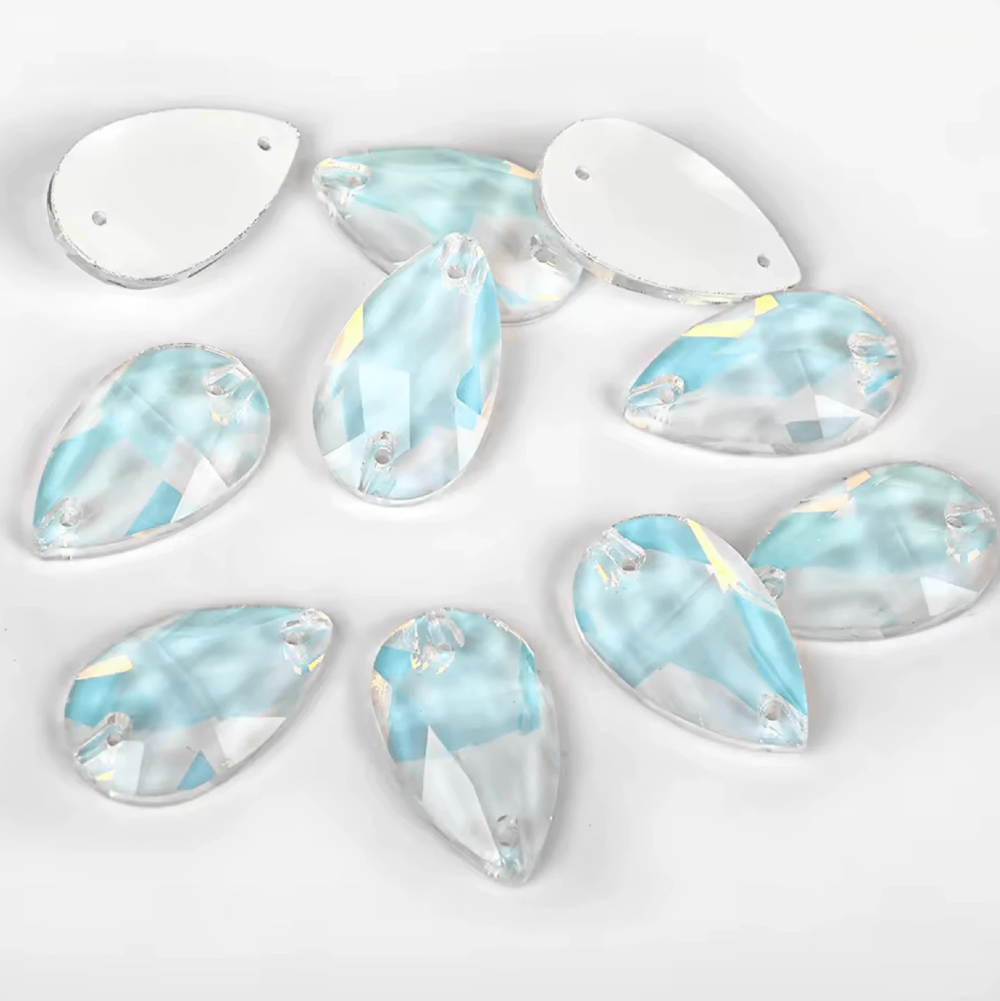 11*18mm White Mocha AB Teardrop, Sew on, Fancy Glass Gems (Sold in Pair) Fancy Glass Gems