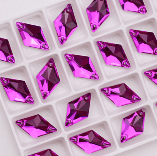 11*19mm Dark Pink Rhombus Diamond Shaped, Sew on, Glass Gem (Sold in Pair) Glass Gems