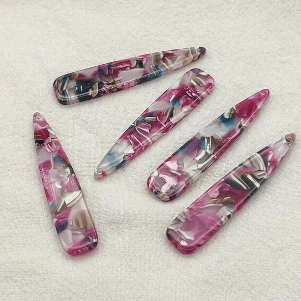 11*55mm "Floral Garden" Marbled Long Teardrop, Sew on, Acrylic Resin Gem (Sold in Pair) Resin Gems