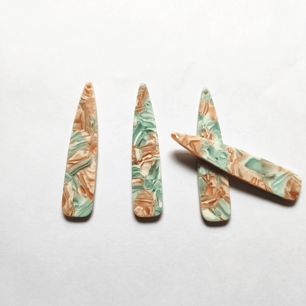 11*55mm Peach & Teal Marbled Long Teardrop, Large Gem, One hole Sew on, Acrylic Resin Gem (Sold in Pair) Resin Gems