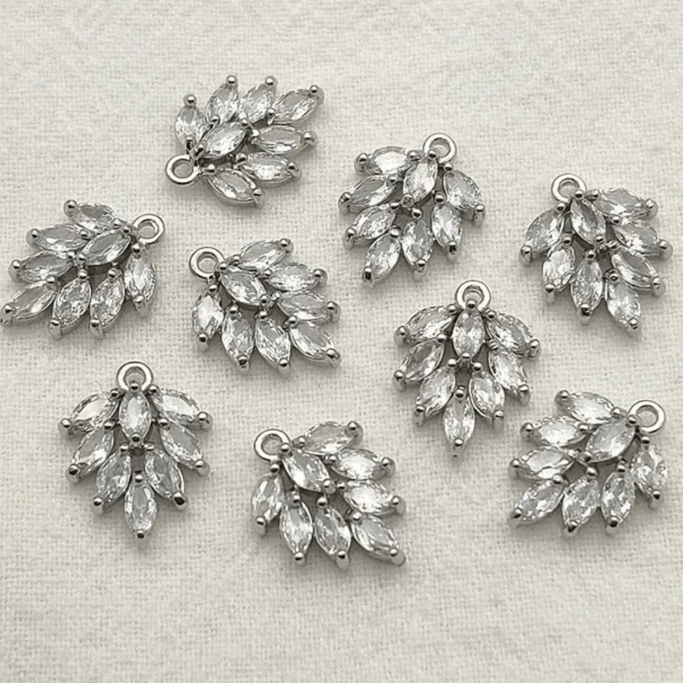 12*16mm Red Leaf Charm Gold Rhinestone with one hole for Necklace Earring Connectors, Earring Findings *(Sold in Pairs) Earring Findings