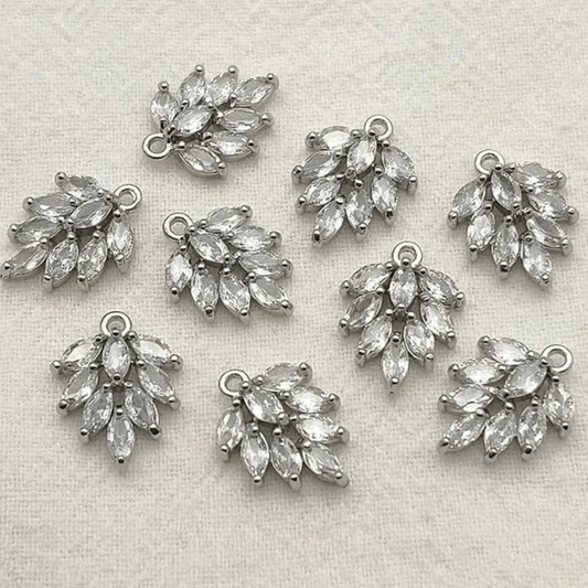 12*16mm Red Leaf Charm Gold Rhinestone with one hole for Necklace Earring Connectors, Earring Findings *(Sold in Pairs) Earring Findings