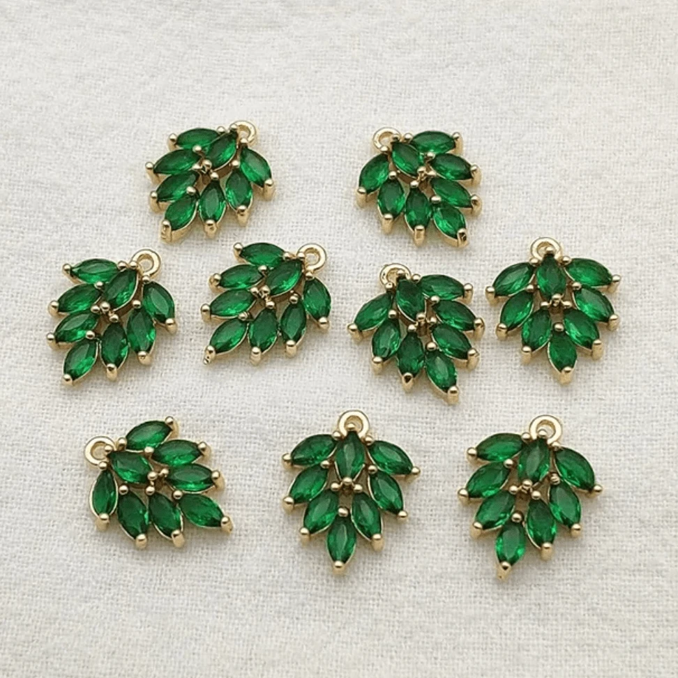 12*16mm Red Leaf Charm Gold Rhinestone with one hole for Necklace Earring Connectors, Earring Findings *(Sold in Pairs) Earring Findings