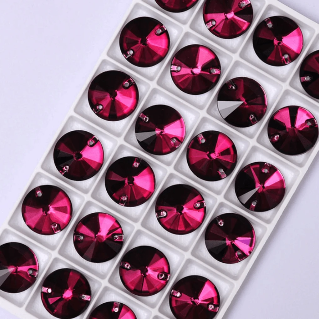 12mm Burgundy Red Rivoli, Grade AAAA, Sew on, Fancy Glass Gem (Sold in Pair) Fancy Glass Gems