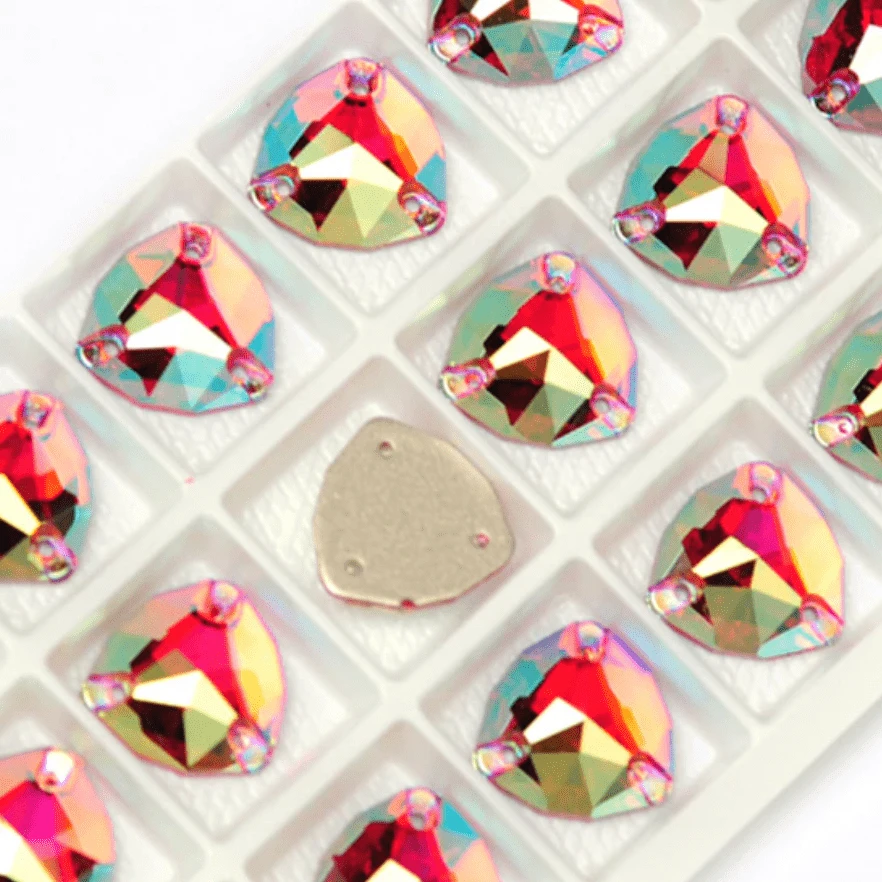 12mm Hyacinth Orange AB Fat Triangle Trillion, Sew on, Fancy Glass Gems (Sold in Pair) Fancy Glass Gems