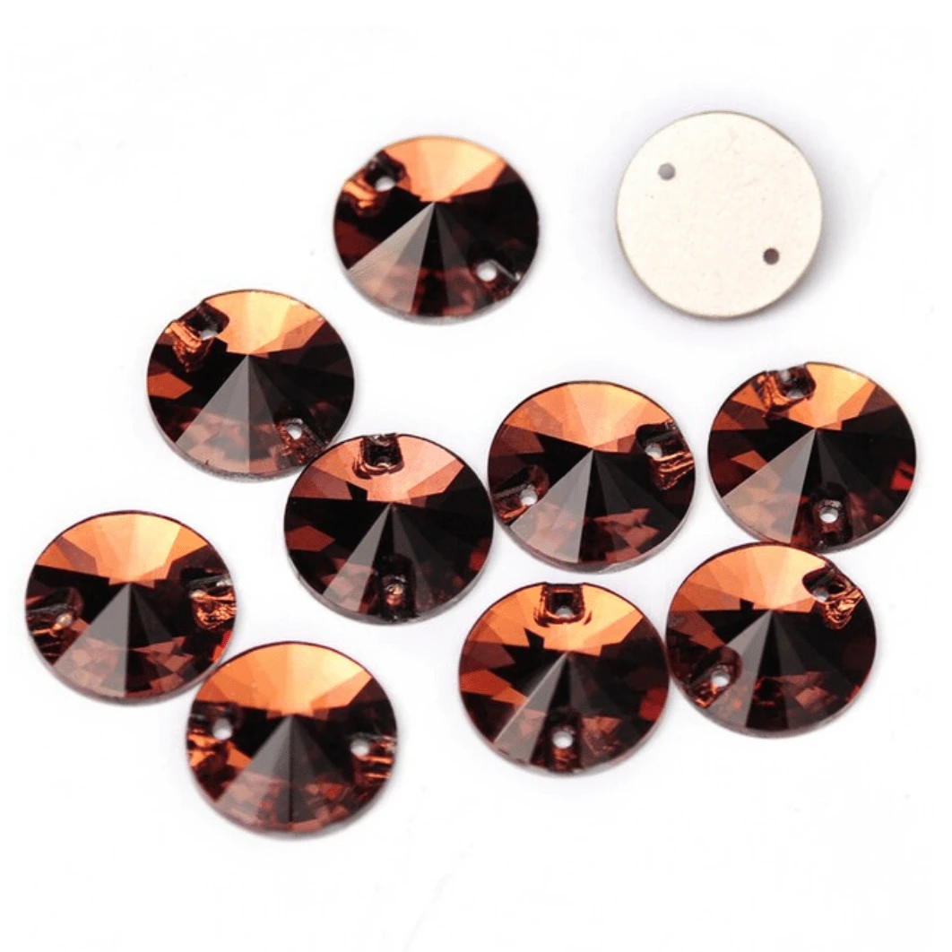 12mm Light Smoked Topaz Rivoli, Grade AAAA, Sew on, Fancy Glass Gem (Sold in Pair) Fancy Glass Gems