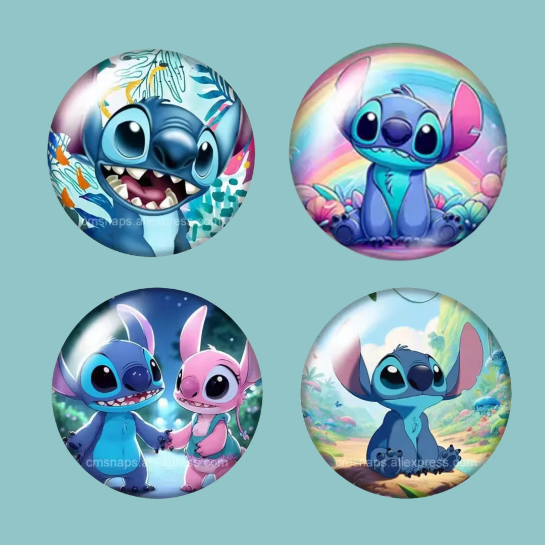 12mm Rainbow Background Stitch Blue "Ohana Means Family" Printed Dome Cab, Glue on, Resin Gem, (Sold in Pair)