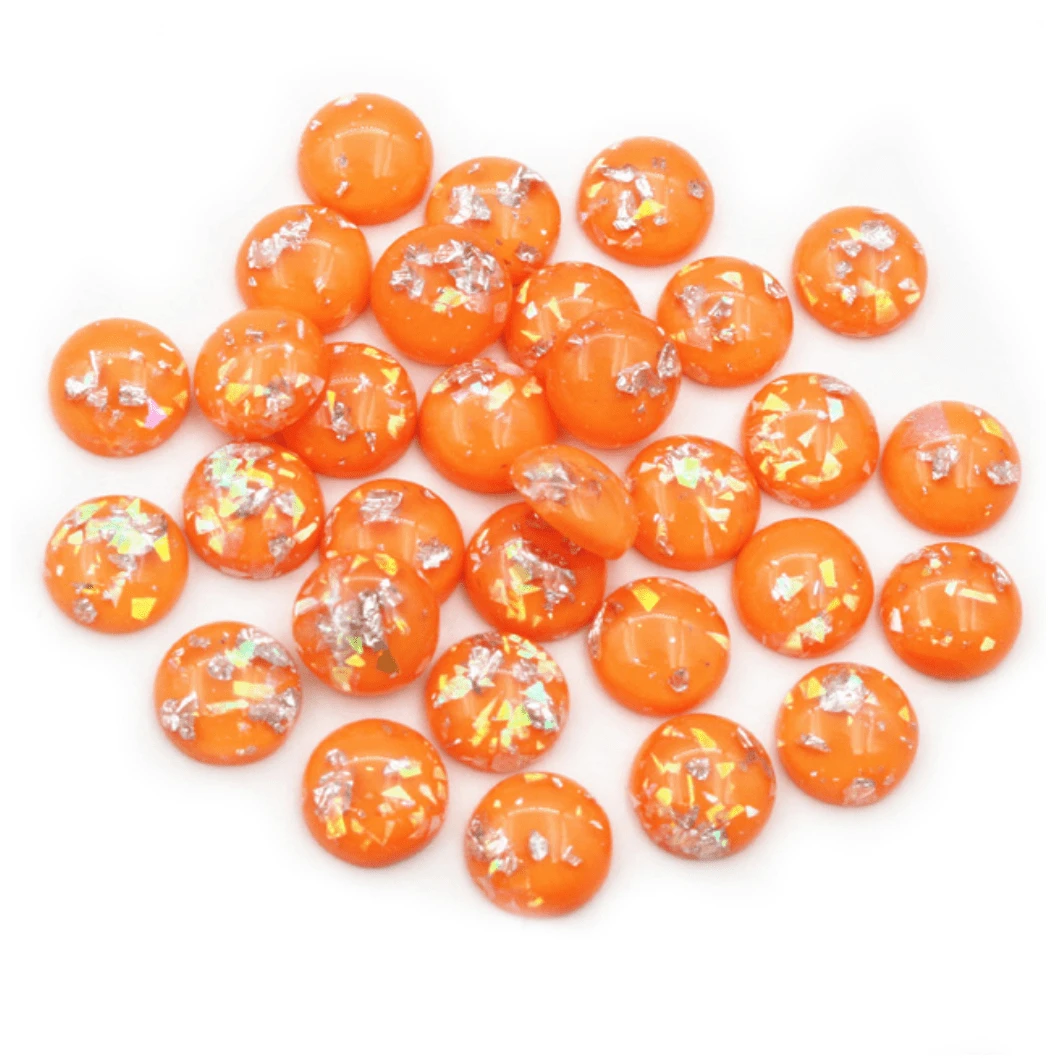 12mm Orange with Gold/AB Built-in Foil, Round Dome, Glue-on, Resin Gem (Sold in Pair) Resin Gems