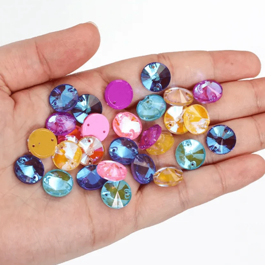 12mm Pastel Neon AB Rivoli, Sew on, Fancy Glass Gems (Sold in Pair) Fancy Glass Gems