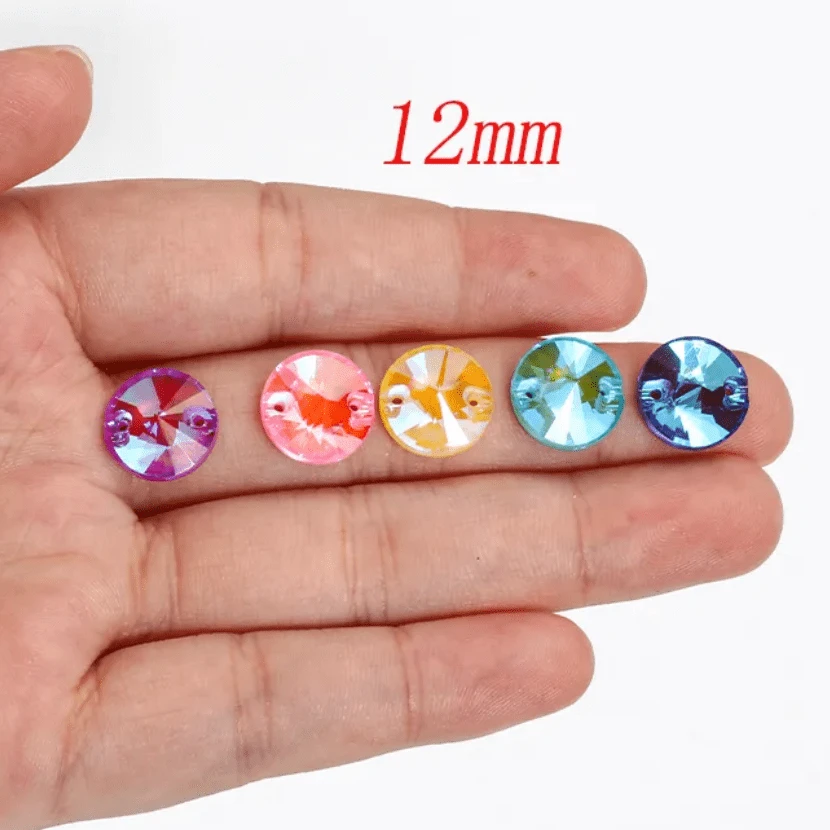 12mm Pastel Neon AB Rivoli, Sew on, Fancy Glass Gems (Sold in Pair) Fancy Glass Gems