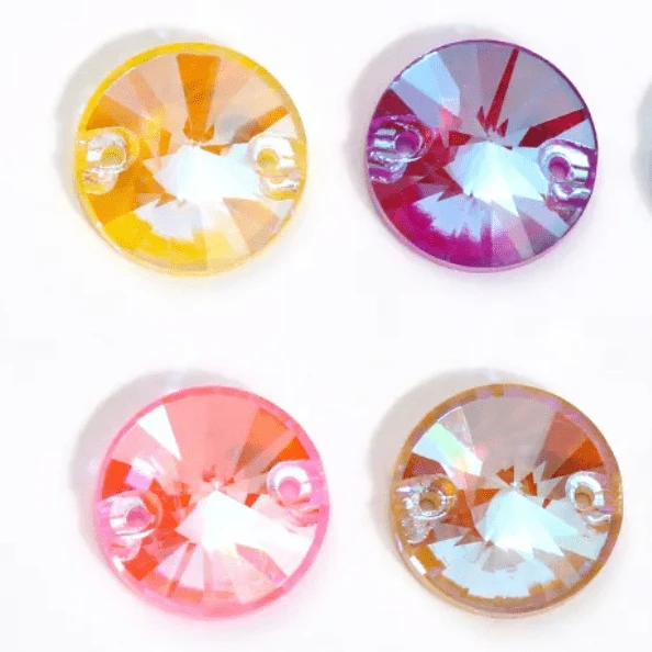 12mm Pastel Neon AB Rivoli, Sew on, Fancy Glass Gems (Sold in Pair) Fancy Glass Gems