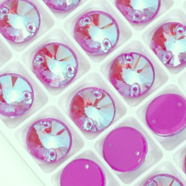 Pink Raspberry AB 12mm Pastel Neon AB Rivoli, Sew on, Fancy Glass Gems (Sold in Pair) Fancy Glass Gems