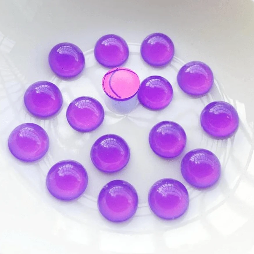12mm Purple Mermaid Tears Round, Glass looking luminous glue on, Resin Gem (Sold in Pair) Resin Gems