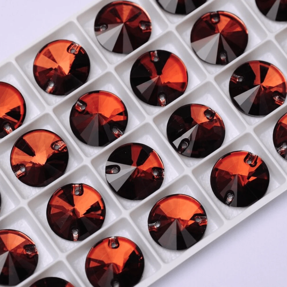 12mm Smoked Topaz Rivoli, Grade AAAA, Sew on, Fancy Glass Gem (Sold in Pair) Fancy Glass Gems