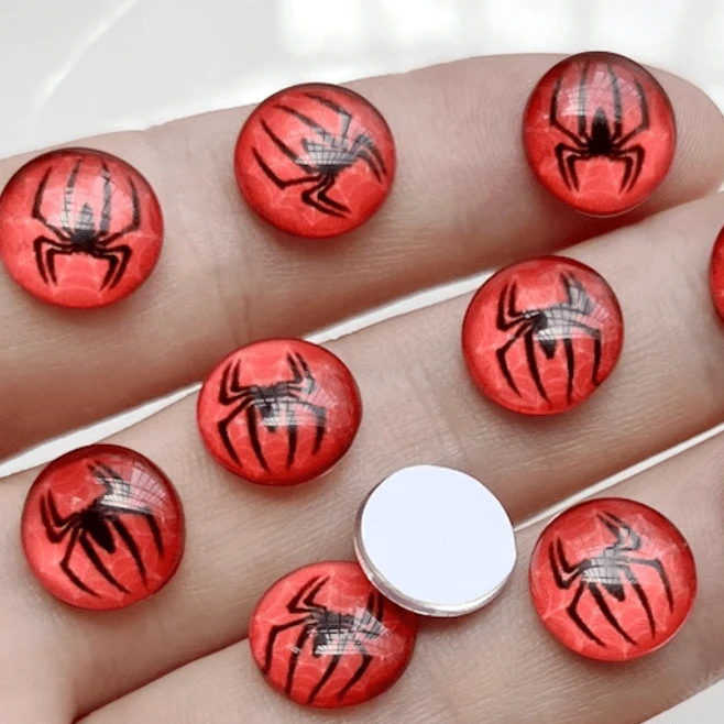12mm Spiderman Red Anime Hero Printed Acrylic Rivoli, Glue on, Resin Gem (Sold in Pair) Resin Gems