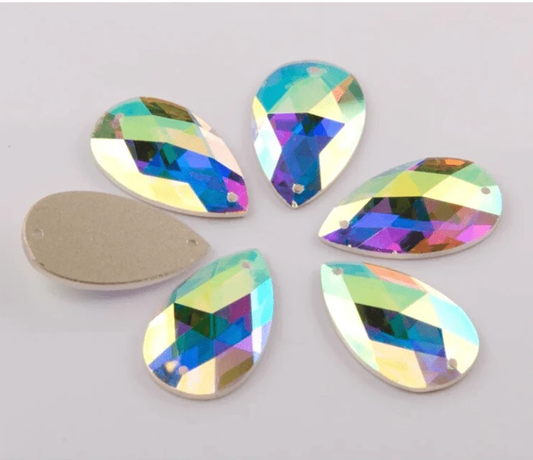 113*18mm AB Checkered design Teardrop, Strass Glass Sew on, Fancy Glass Gem (Sold in Pair Fancy Glass Gems