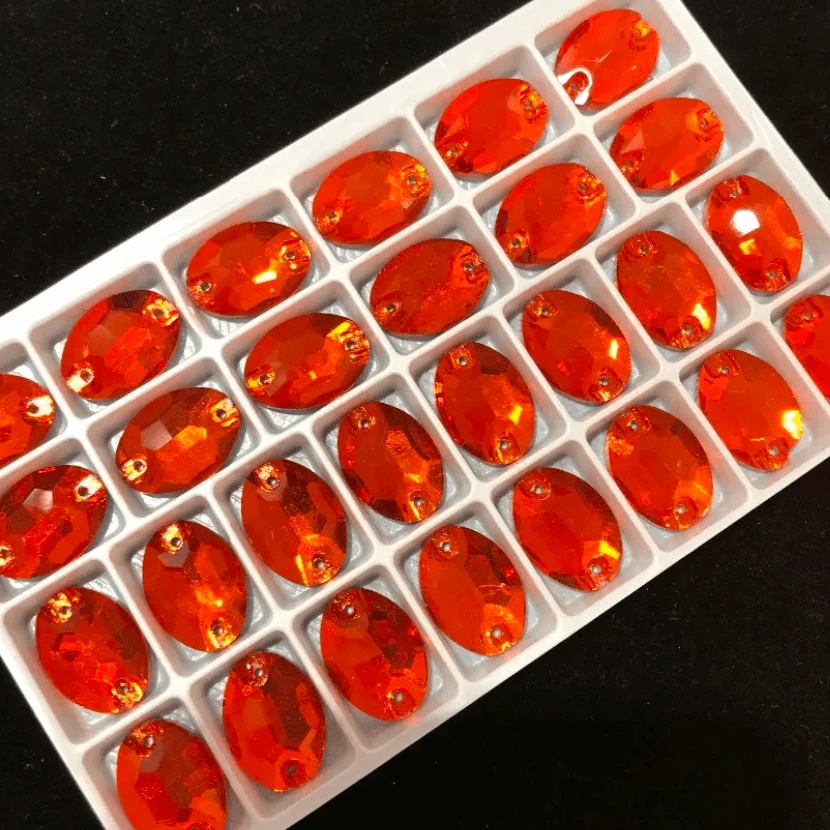 13*18mm Hyacinth Orange OVAL, Sew on, Glass Gem (Sold in Pair) Glass Gems