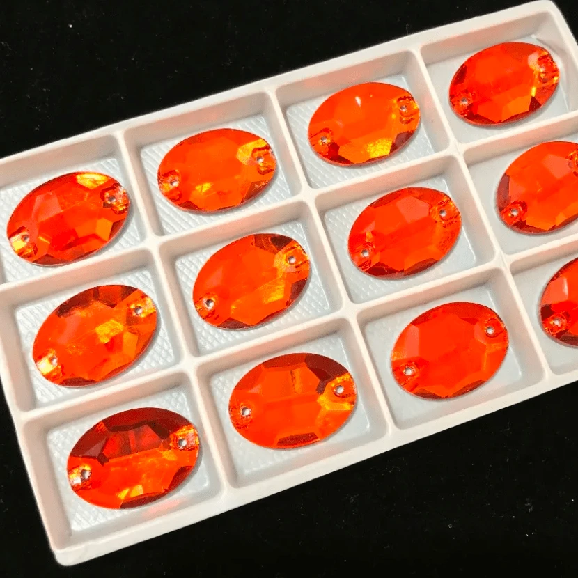 13*18mm Hyacinth Orange OVAL, Sew on, Glass Gem (Sold in Pair) Glass Gems