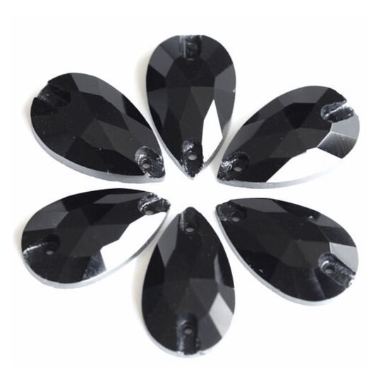 13*22mm Black Teardrop, Sew on, Fancy Glass Gem *Sold in pair* (Sold in Pair) Glass Gems