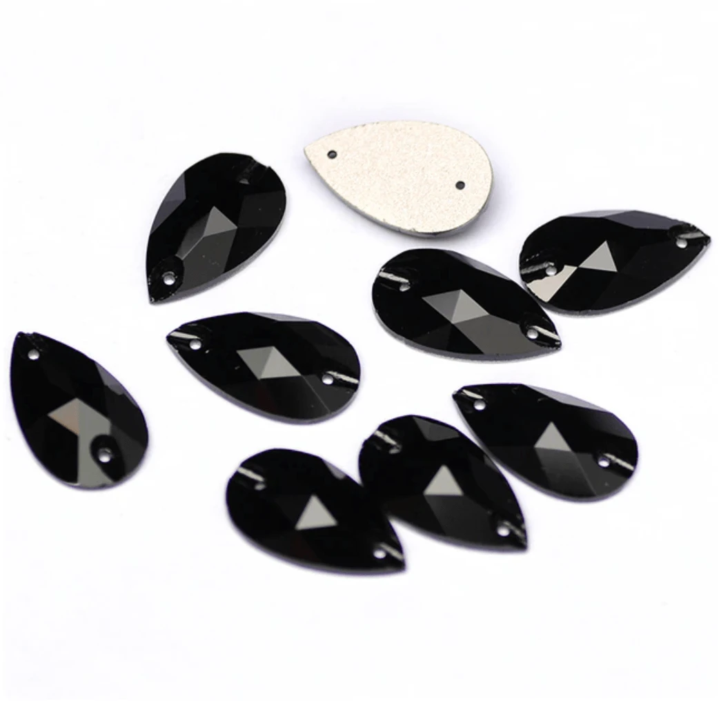 13*22mm Black Teardrop, Sew on, Fancy Glass Gem *Sold in pair* (Sold in Pair) Glass Gems